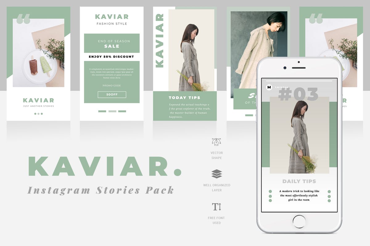 Instagram自媒体品牌宣传设计模板第一素材精选素材 Kaviar Instagram Stories Template插图