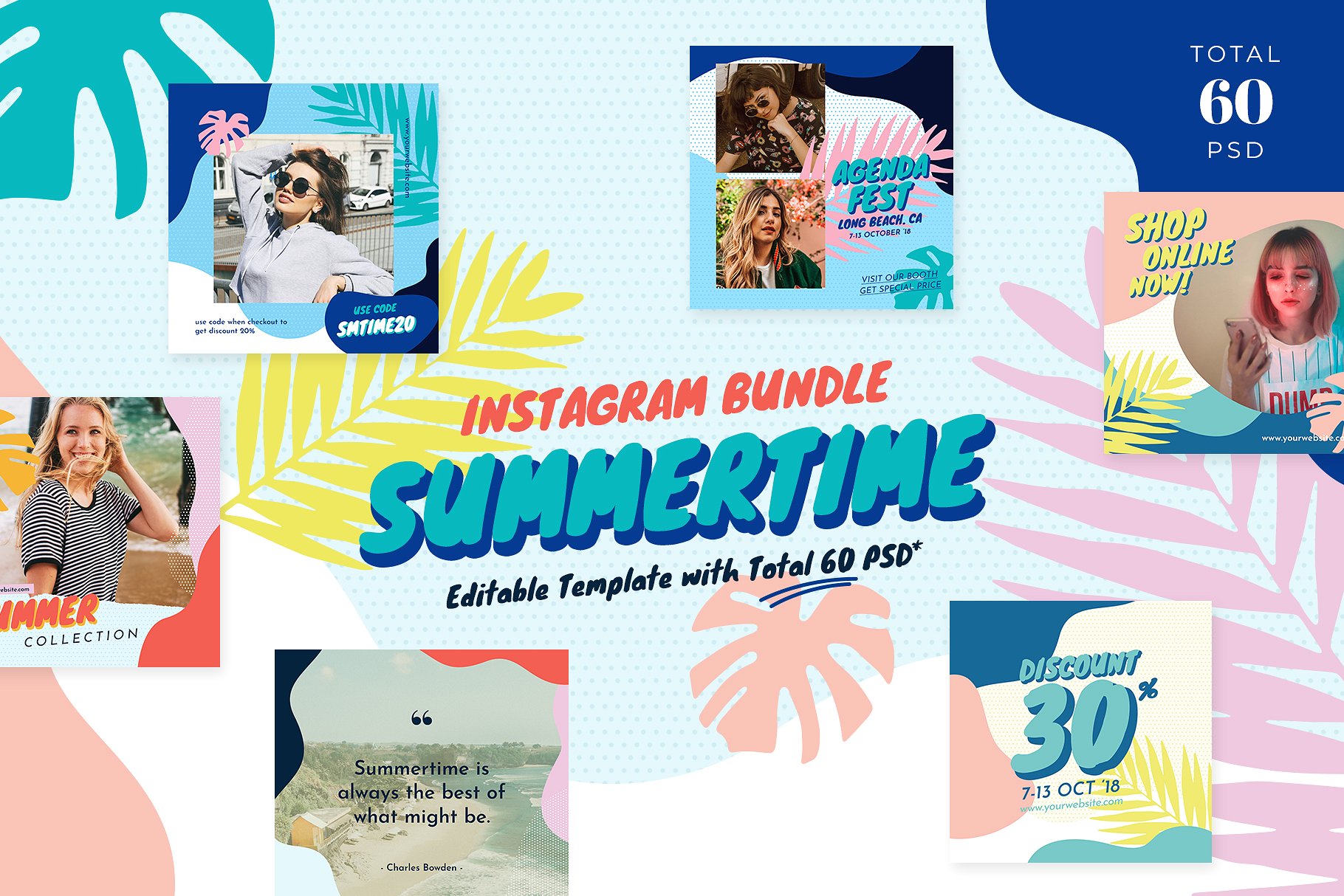 时尚生活方式社交媒体文章贴图模板蚂蚁素材精选 Instagram Bundle – Summertime插图