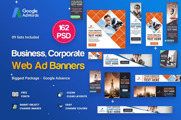162款多用途多尺寸商业广告Banner第一素材精选广告模板 Multipurpose, Business Banners Ad – 162 PSD插图(1)