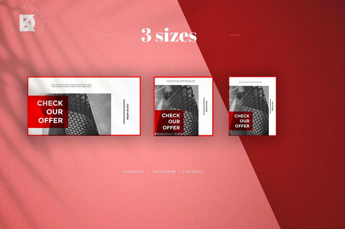 灰度红创意社交媒体第一素材精选广告模板素材 Greyscale Red Social Media Pack插图(2)