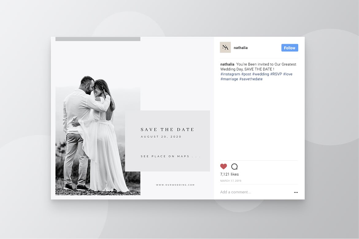 Instagram和Facebook社交平台电子婚礼邀请函/婚礼请柬设计模板第一素材精选 INVITE Wedding Instagram & Facebook Post插图(2)