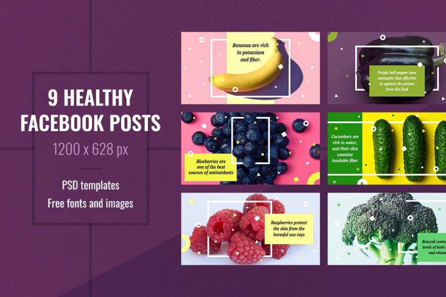 营养水果健康主题Facebook帖子模板蚂蚁素材精选插图