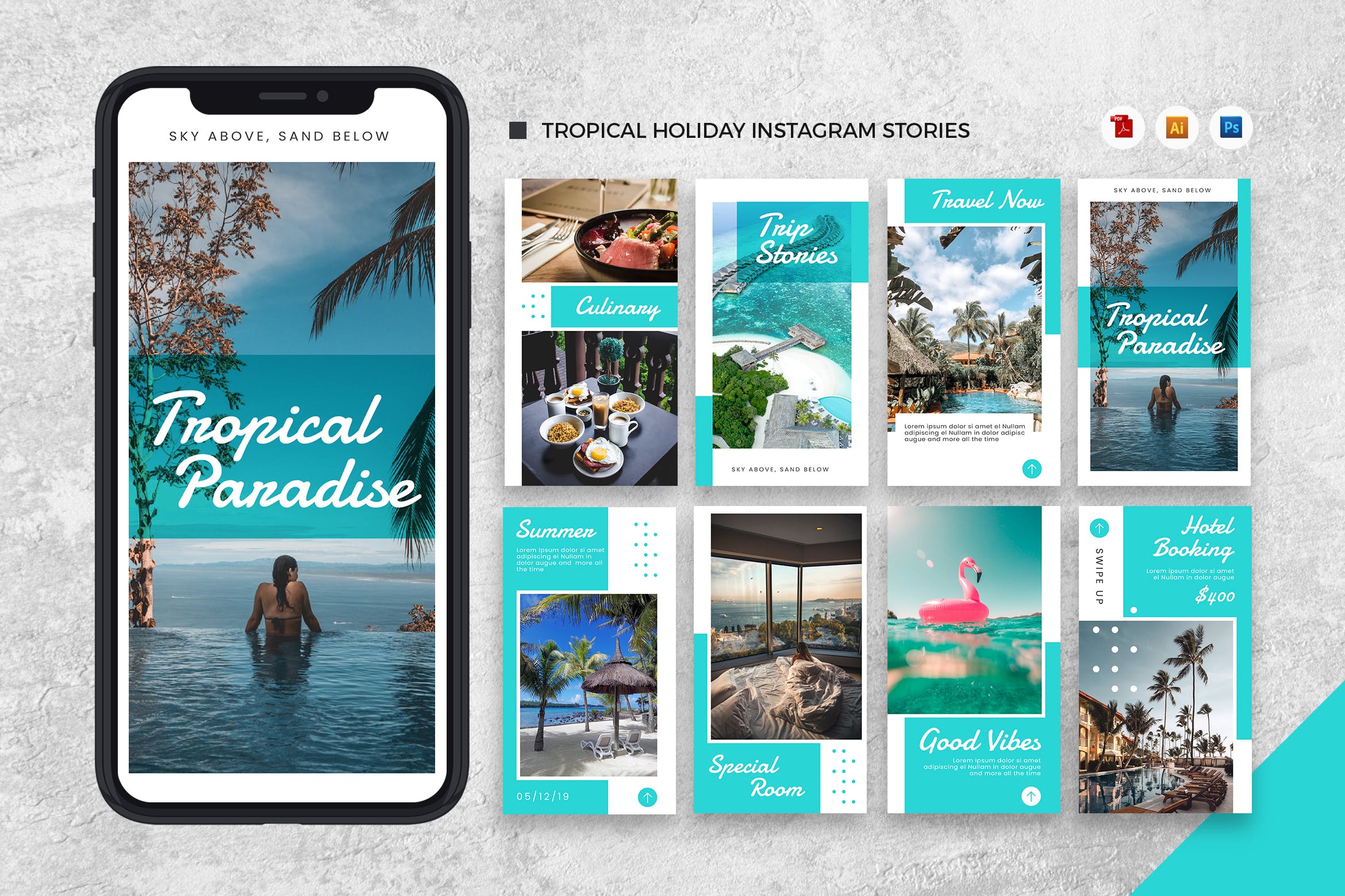热带度假品牌Instagram社交推广设计素材[AI&PSD] Tropical Holiday Instagram Stories AI and PSD插图