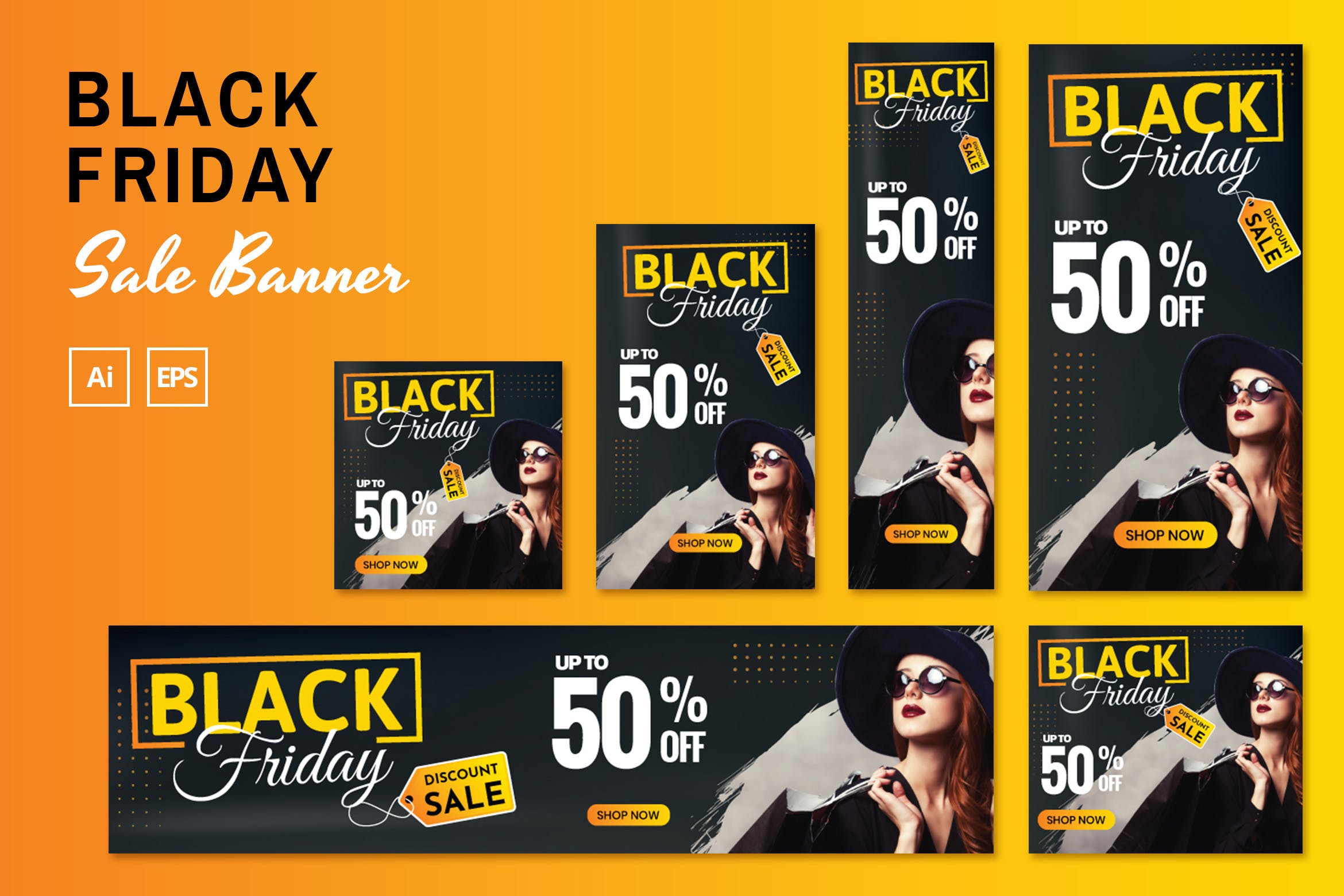 黑色星期五购物主题促销广告Banner图设计模板 Black Friday Sale Banners插图