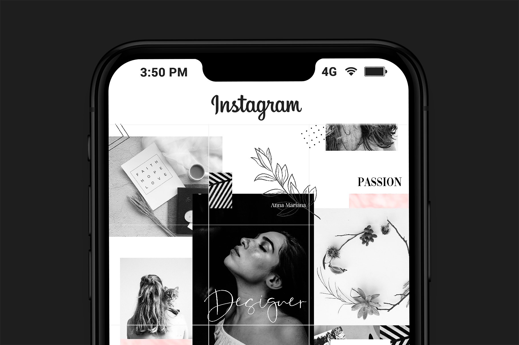 现代黑色主题的instagram社交媒体模板第一素材精选 Instagram Puzzle – Pearl [psd]插图(1)