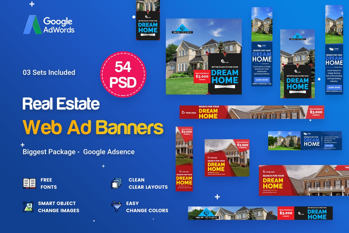 房屋租赁销售房地产行业Banner蚂蚁素材精选广告模板 Real Estate Banners Ads – 54 PSD [03 Sets]插图