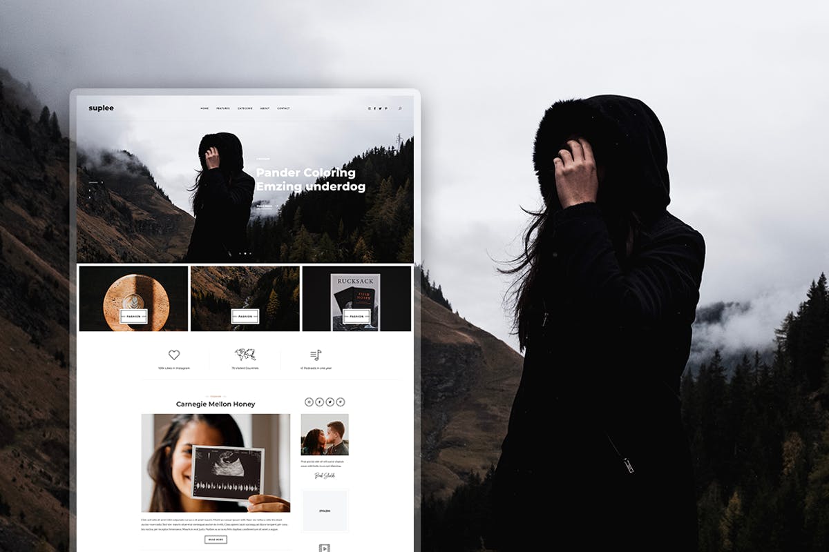 个人摄影博客/Vblog网站设计PSD模板第一素材精选 Suplee – Blog Template for Instagrammers插图