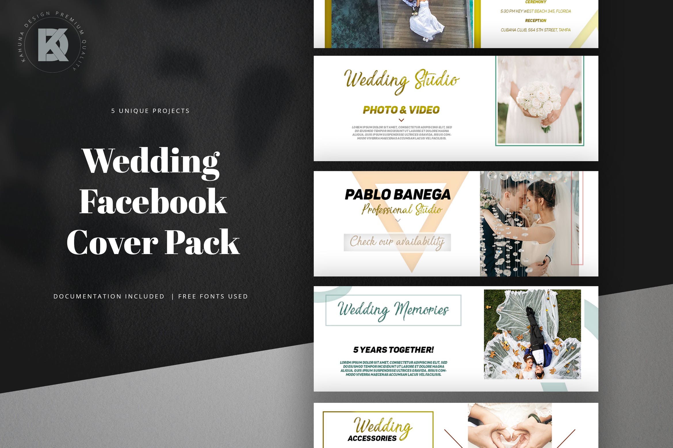 婚礼婚宴活动邀请Facebook封面设计模板蚂蚁素材精选 Wedding Facebook Cover Kit插图