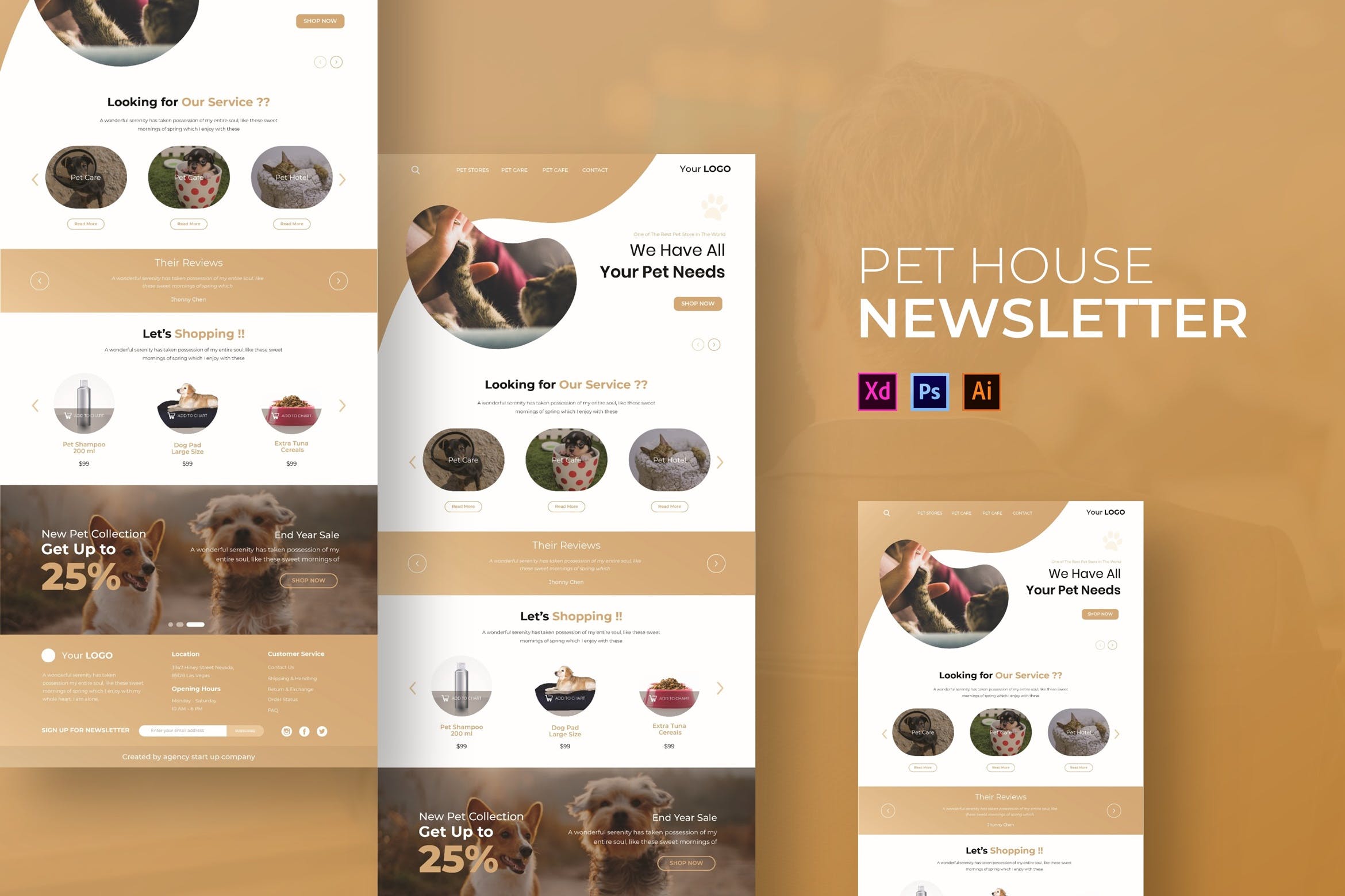 宠物屋设计定制服务网站邮件订阅设计模板 Pet House | Newsletter Template插图