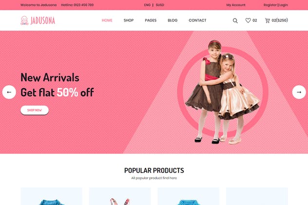 婴幼服饰玩具电商网站Bootstrap模板第一素材精选 Jadusona – eCommerce Baby Shop Bootstrap4 Template插图(1)