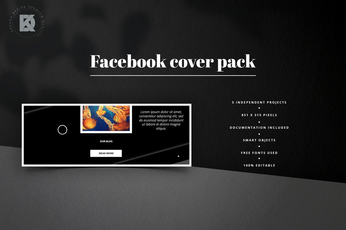 黑色背景Facebook主页封面设计模板第一素材精选 Black Facebook Cover Pack插图(1)