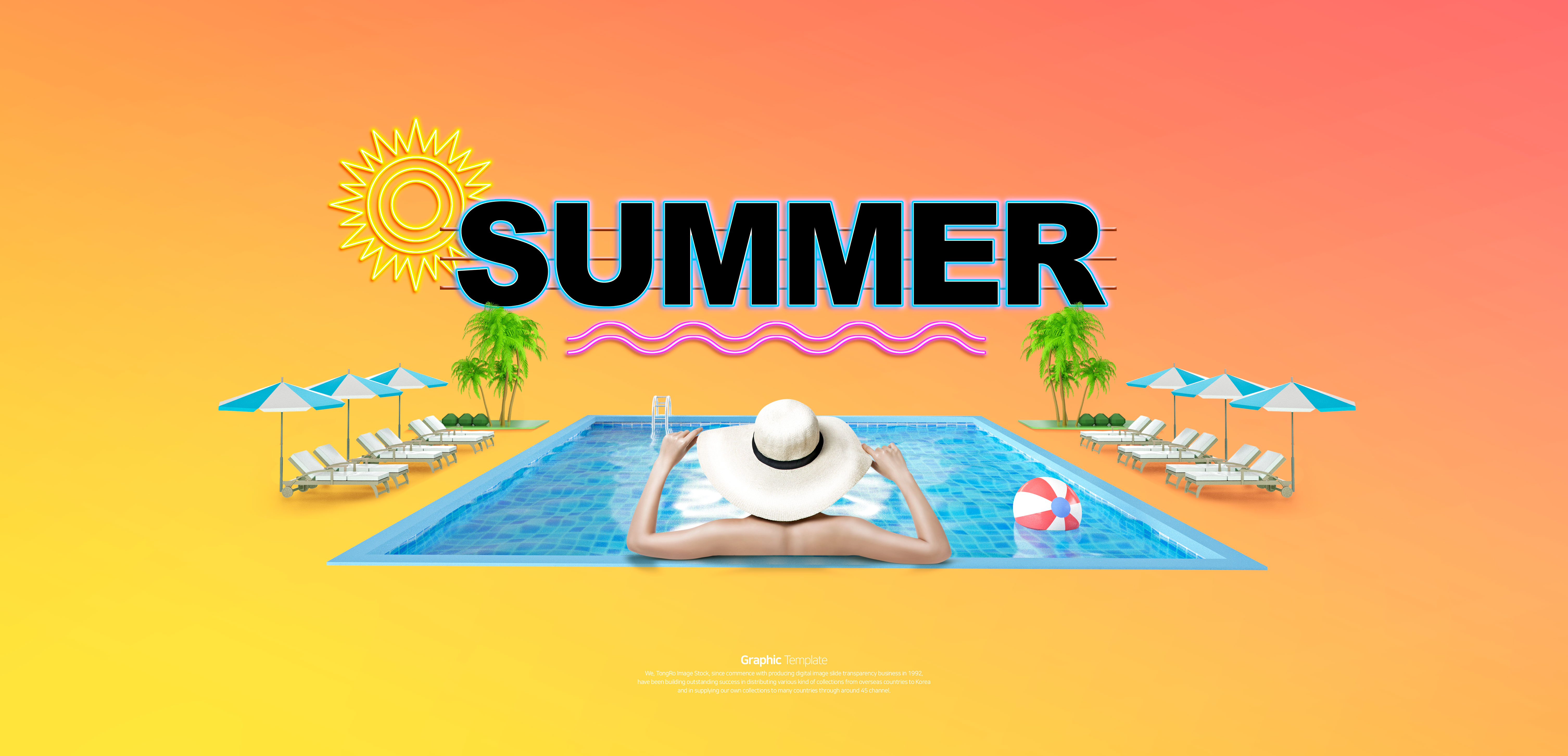 炎夏泳池派对活动促销广告Banner设计插图