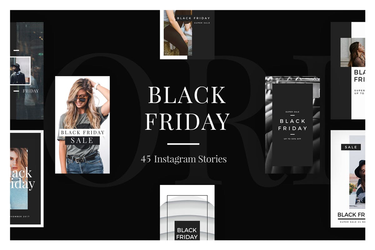 黑色星期五Instagram故事广告促销设计模板 45 Black Friday Instagram Stories插图