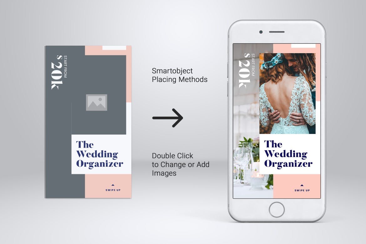 婚礼策划/婚庆公司Instagram社交平台品牌故事PSD&AI模板第一素材精选 Wedding Organizer Instagram Stories PSD & AI插图(2)