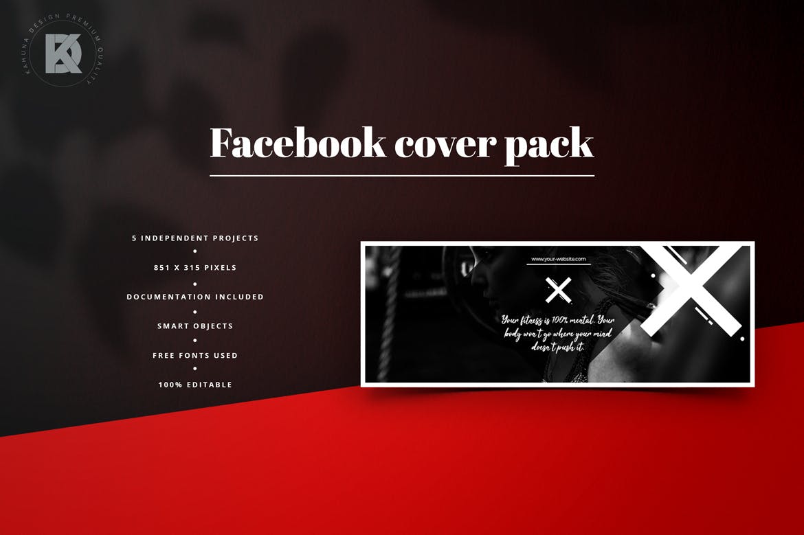 健身运动品牌Facebook封面设计模板第一素材精选 Fitness & Gym Facebook Cover Pack插图(2)