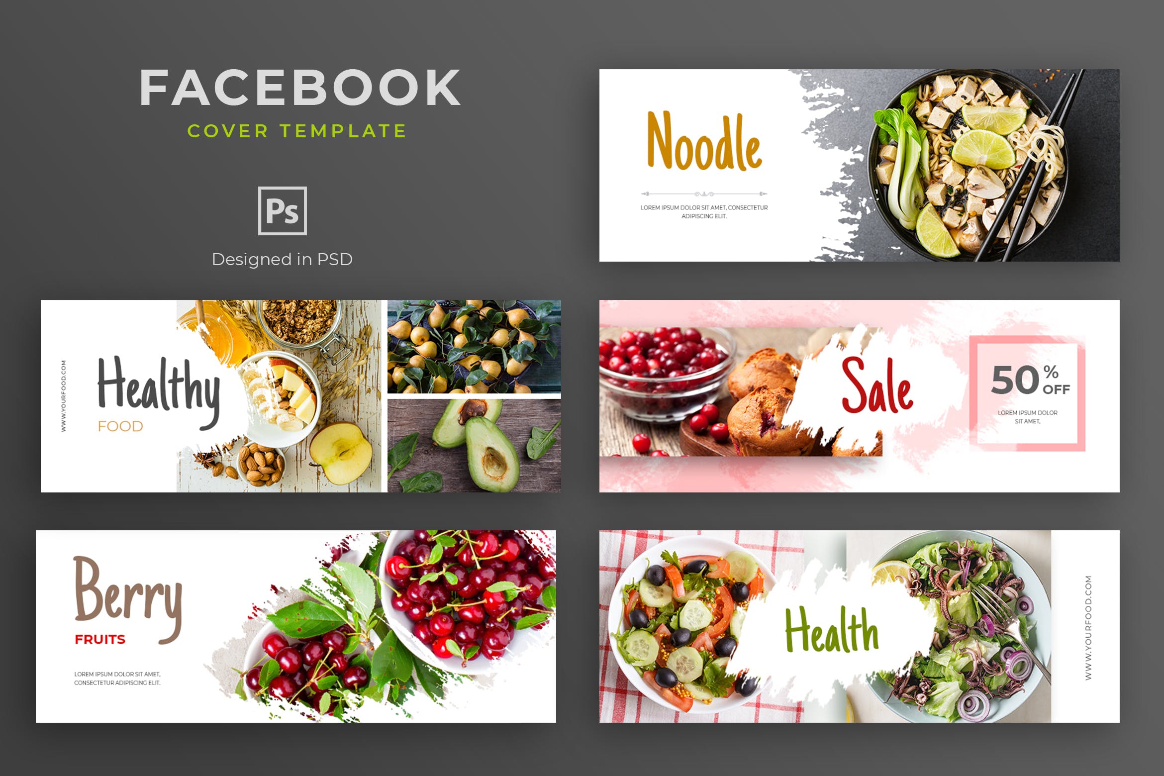 健康食物品牌推广Facebook主页封面设计模板蚂蚁素材精选 Healthy Food Facebook Cover Template插图