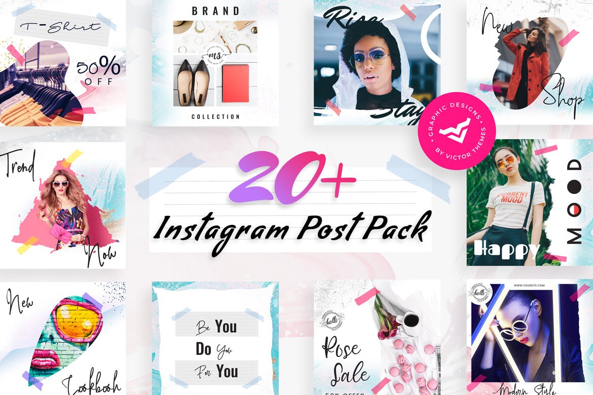 20+Instagram社交网站文章时尚风格贴图设计模板第一素材精选 Modern Instagram Post Templates插图(1)