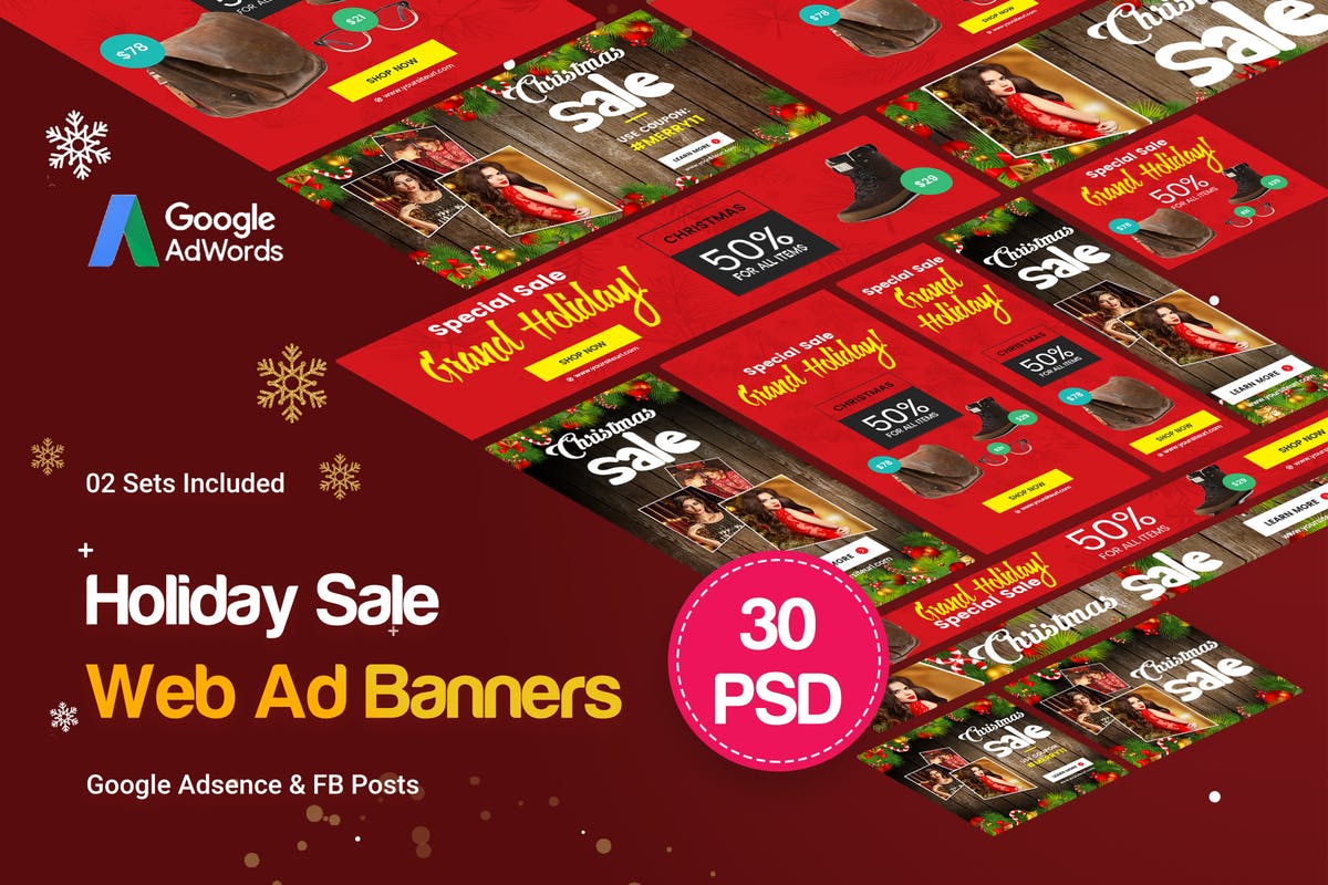 圣诞/黑五假日折扣销售Banner广告模板 Holiday Sale Banners Ad插图