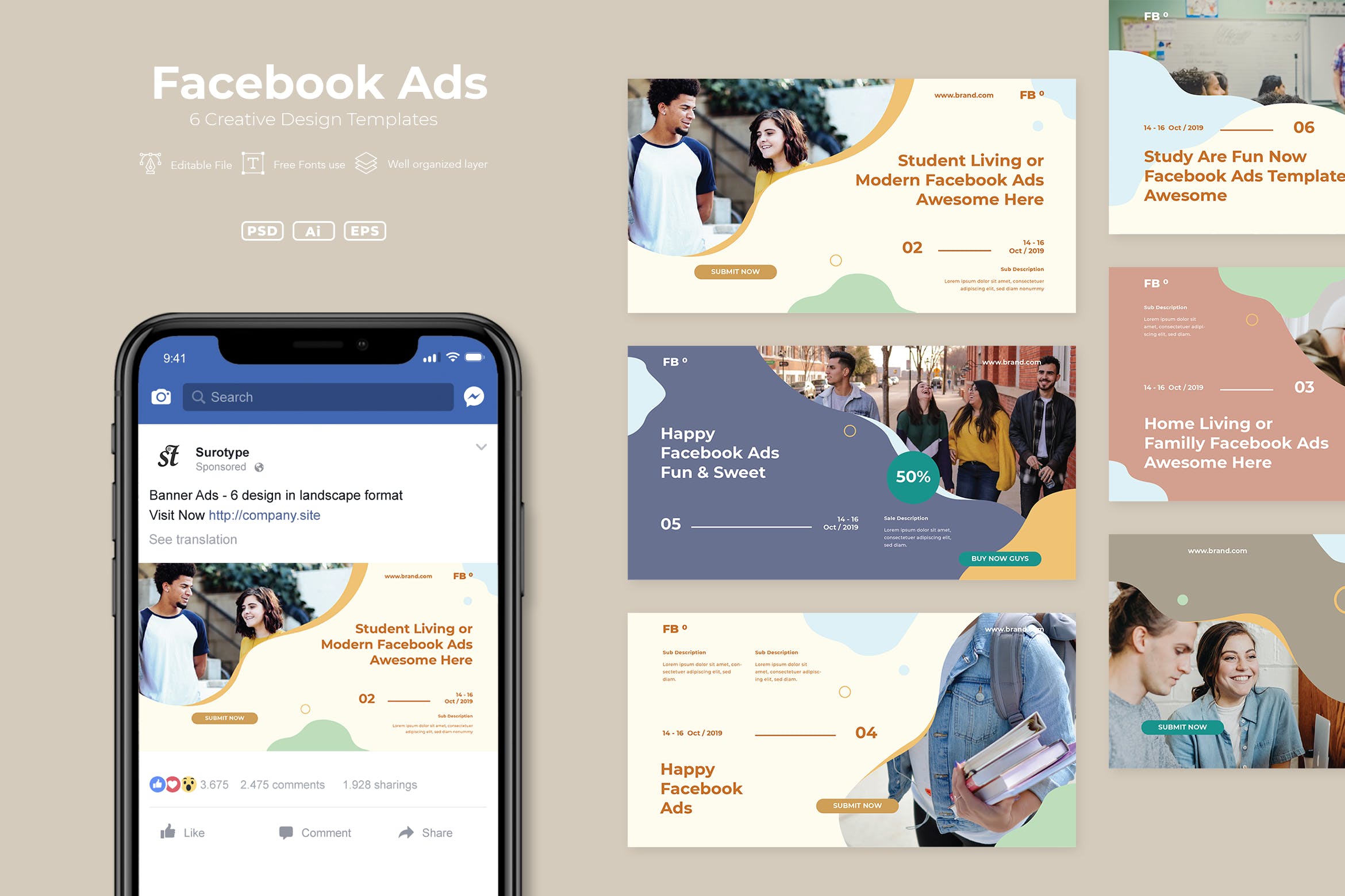 在线教育社交推广Facebook广告设计模板蚂蚁素材精选v17 SRTP – Facebook Ads. v17插图