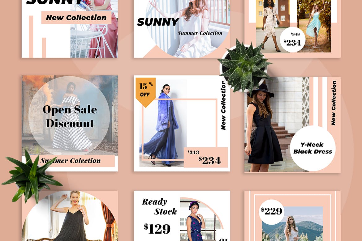 时尚服装社交促销广告设计模板第一素材精选 Sunny Social Media Kit插图(3)