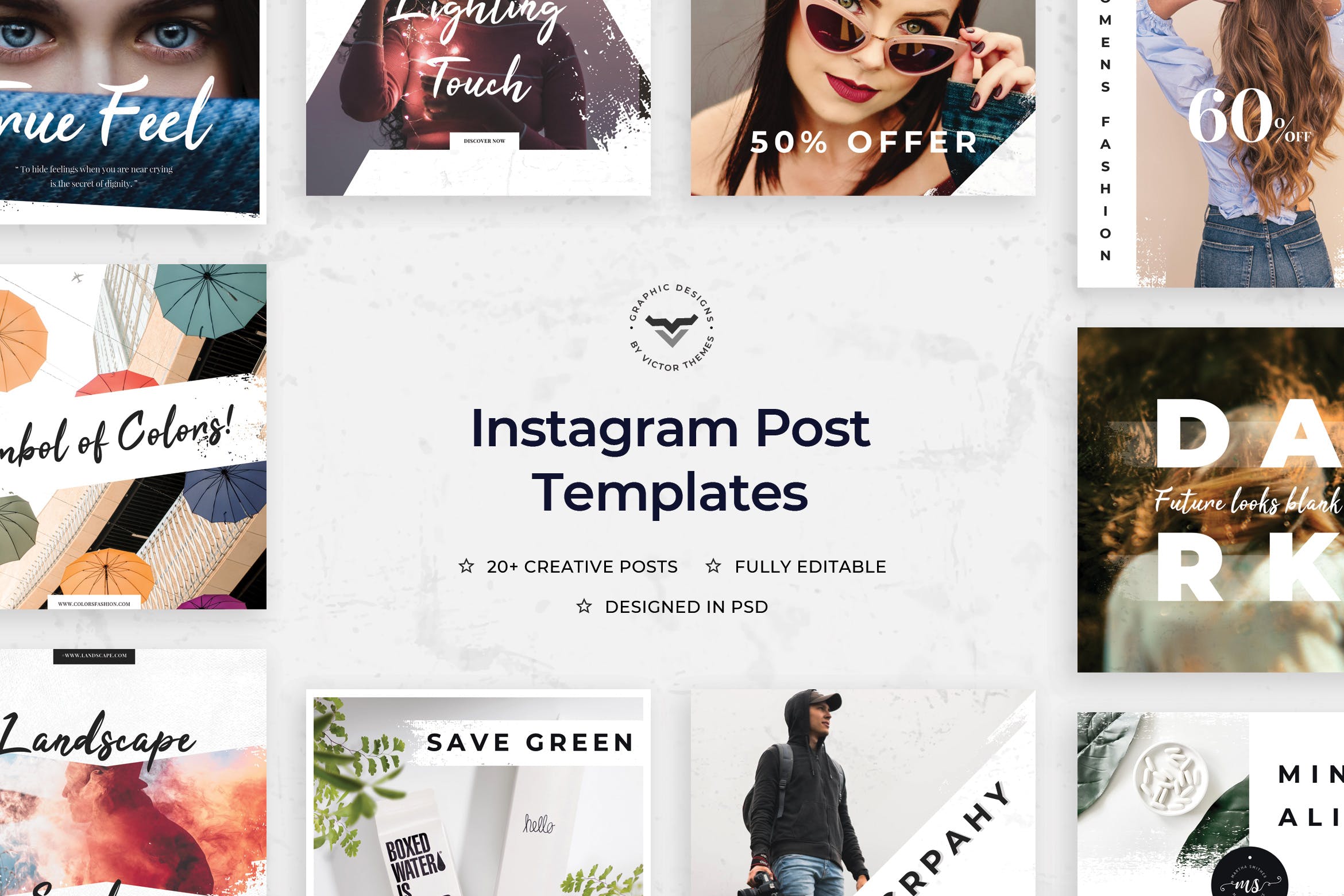 20+Instagram社交平台文章贴图设计模板蚂蚁素材精选 Instagram Post Templates插图