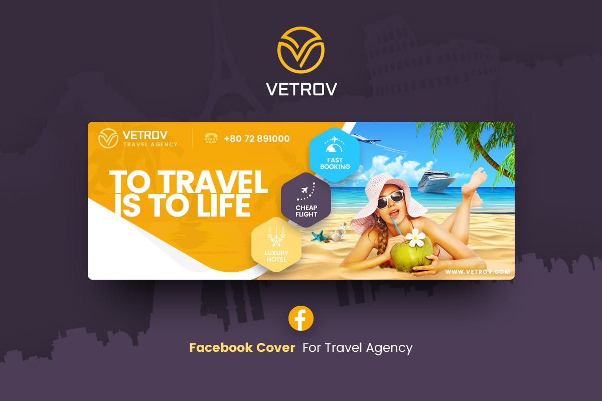 旅行社活动推广社交Banner第一素材精选广告模板 Vetrov – Travel Agency Facebook Cover Template插图