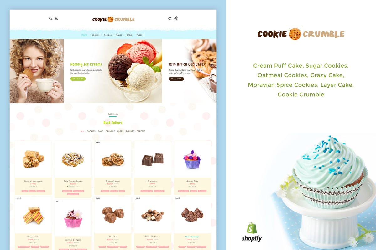 甜品雪糕甜点类在线商城Shopify主题模板第一素材精选 Cookie Food | Bakery, Cookie, Food Product Shopify插图