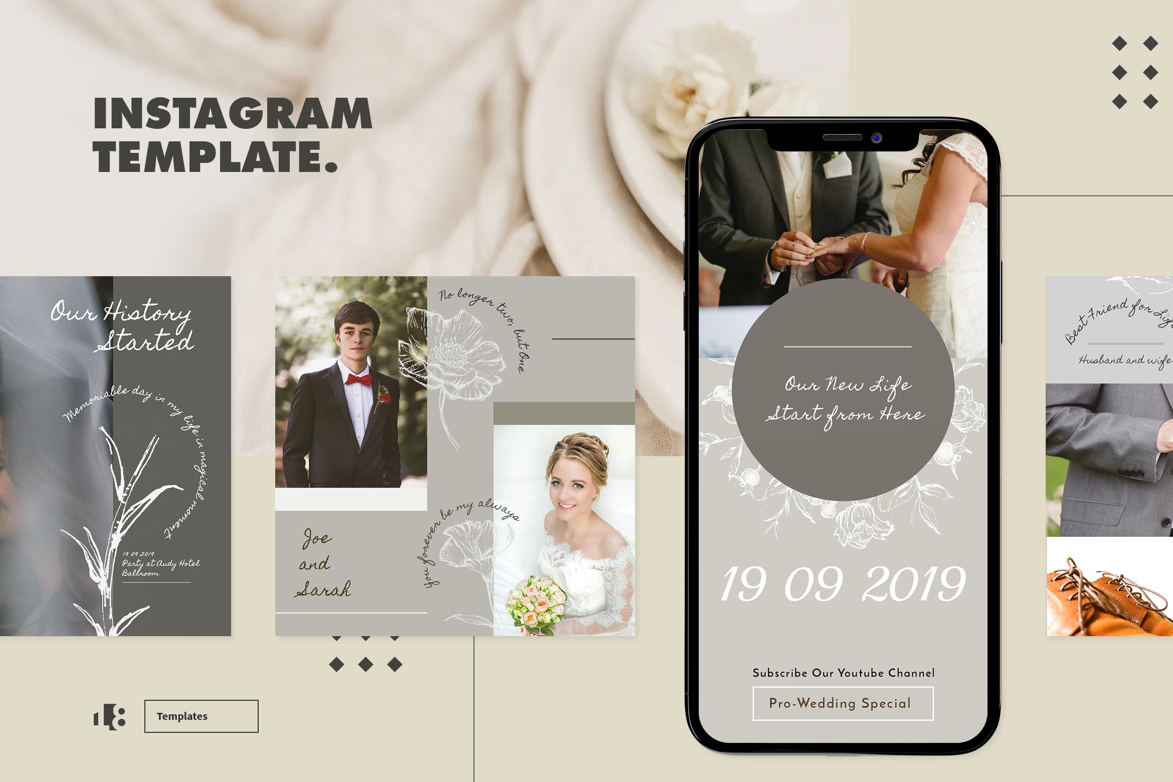 婚礼婚纱摄影Instagram社交贴图设计模板第一素材精选v1 Instagram Template v1插图
