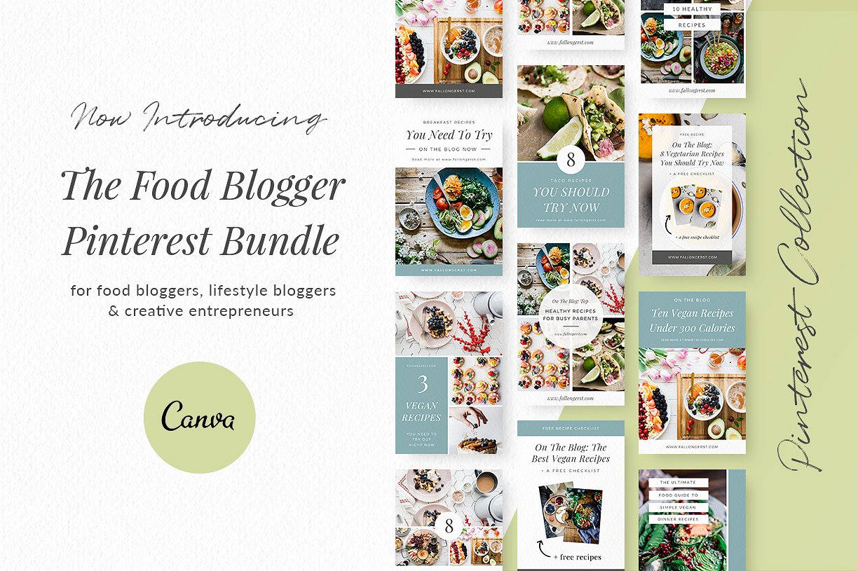 时髦的食物博客Canva模板蚂蚁素材精选下载 Food Blogger Pinterest Templates [jpg,pdf]插图