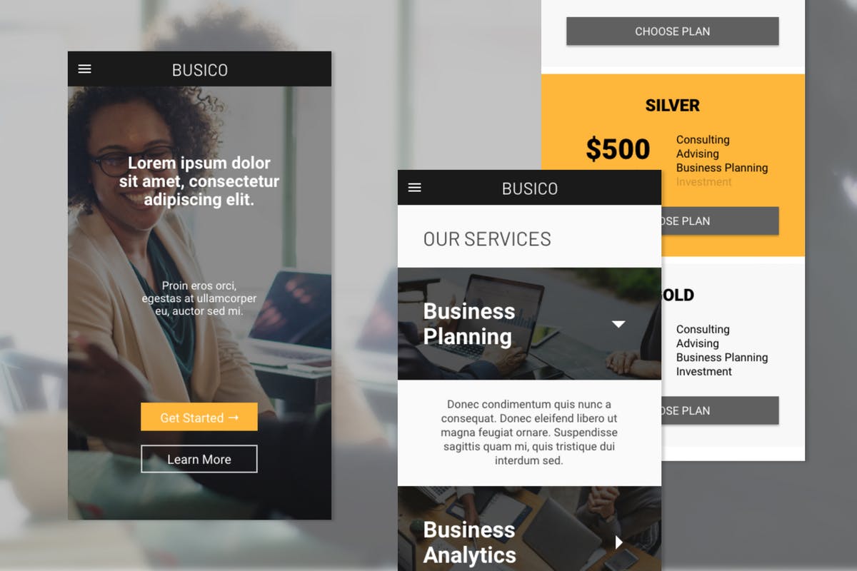 商务顾问H5网页设计模板第一素材精选 Busico Business Consultant Homepage (Mobile Web)插图