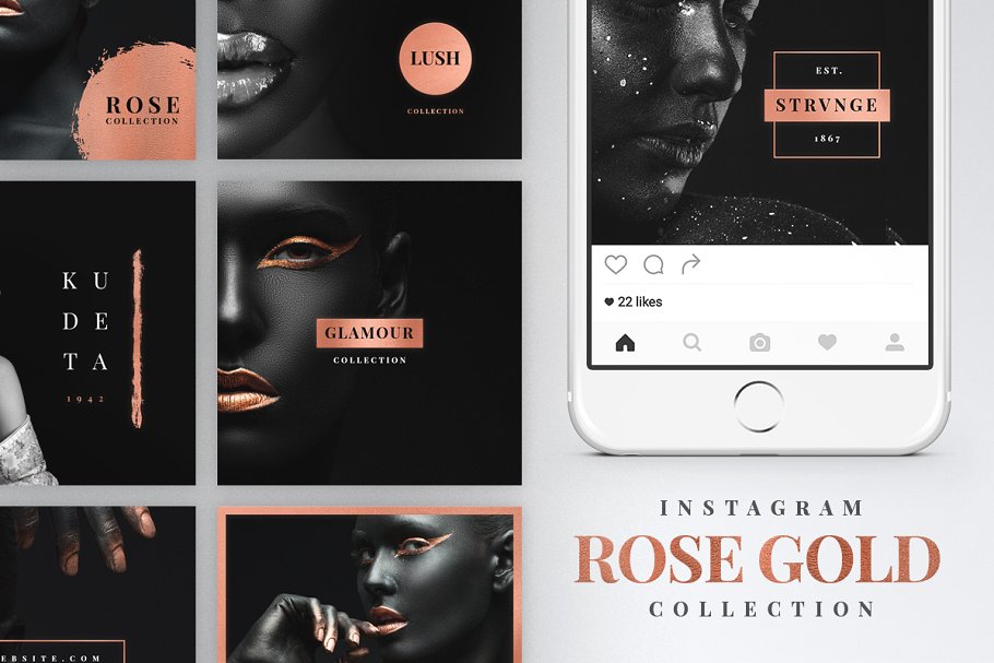时尚玫瑰金Instagram故事贴图模板第一素材精选 Instagram Rose Gold Pack插图