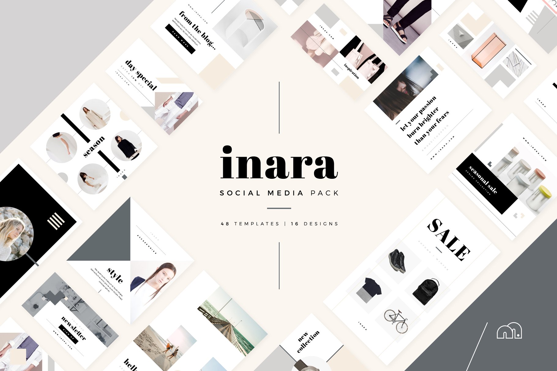 时尚潮流主题社交媒体贴图模板第一素材精选 Inara – Social Media Bundle插图
