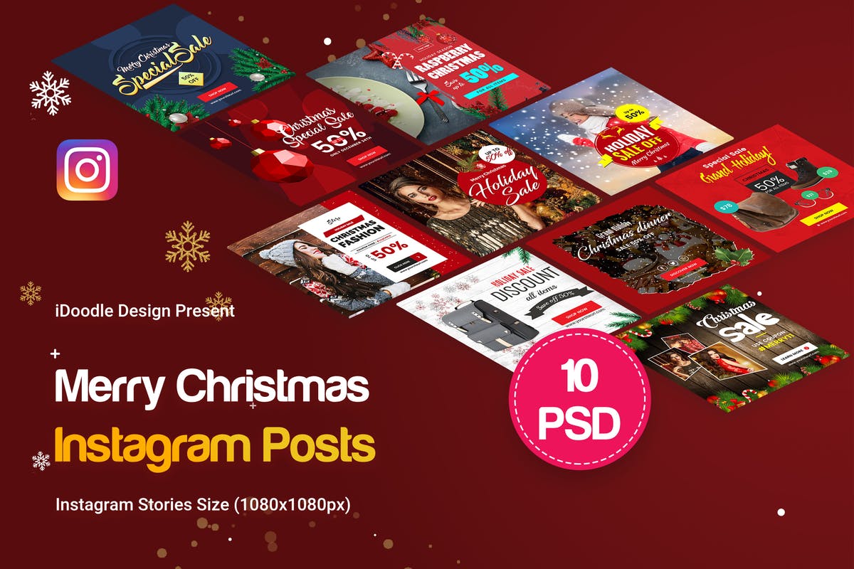 圣诞节假日折扣促销Instagram图片模板 Holiday Sale, Christmas Instagram Posts插图