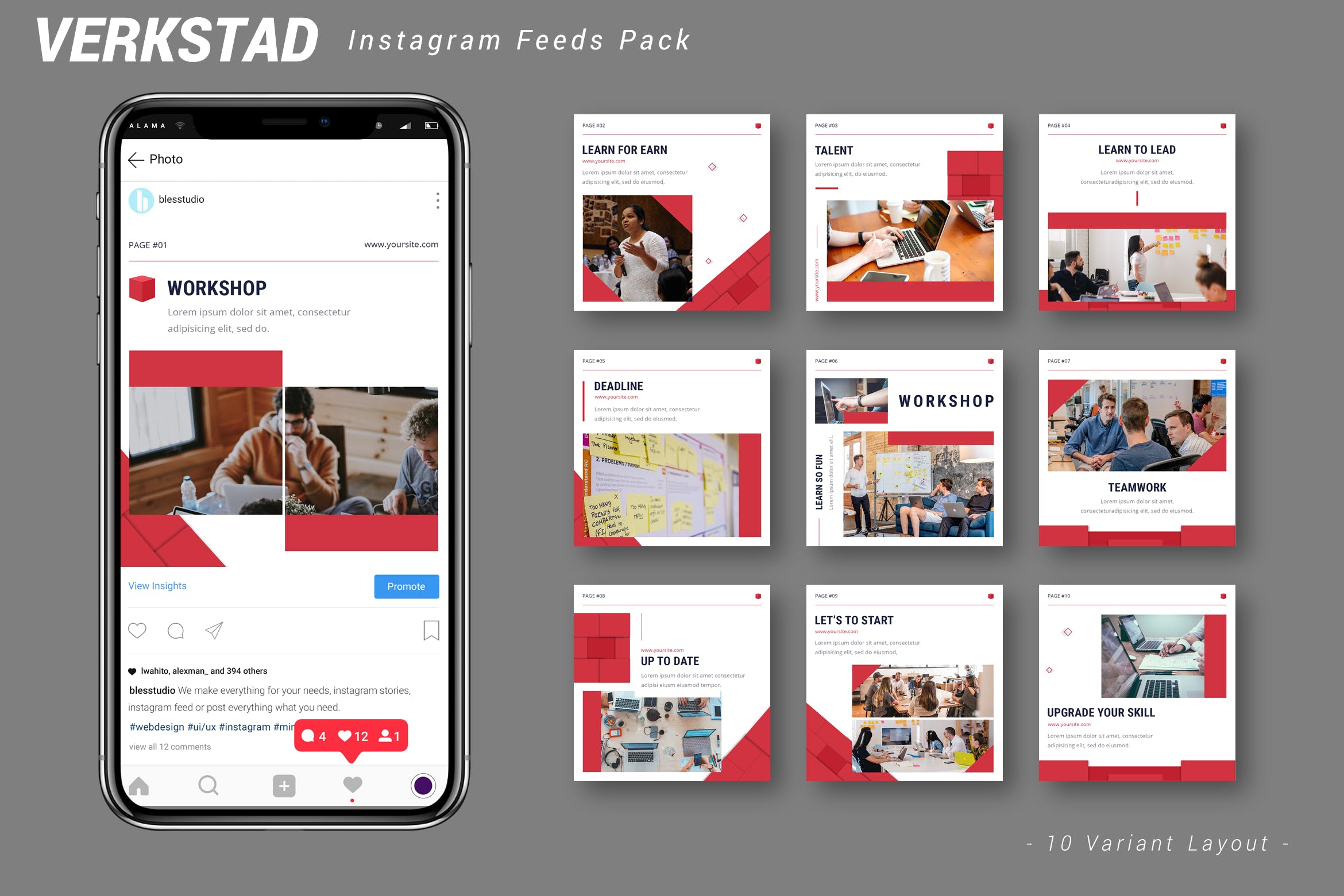 Instagram社交信息流/贴文配图设计模板第一素材精选 Verkstad – Instagram Feeds Pack插图
