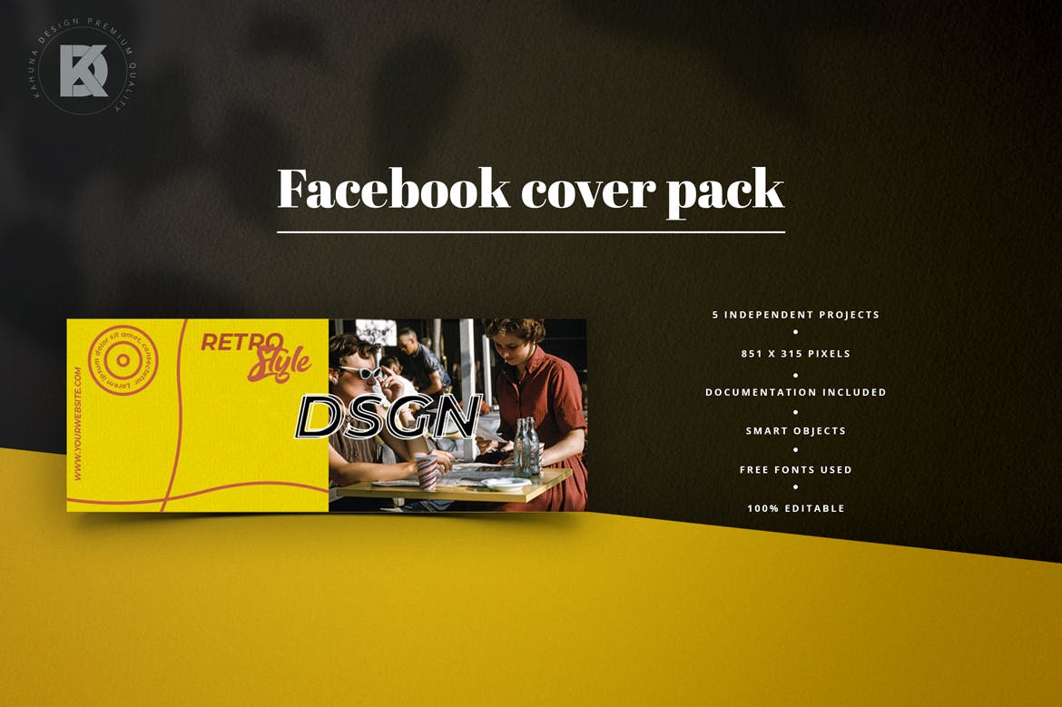 复古风格Facebook主页封面设计模板蚂蚁素材精选 Retro Facebook Cover Pack插图(5)