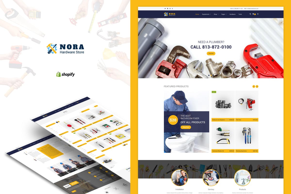 机械维修工具设备外贸电商网站Shopify主题模板第一素材精选 Nora – Hardware Store Shopify theme插图