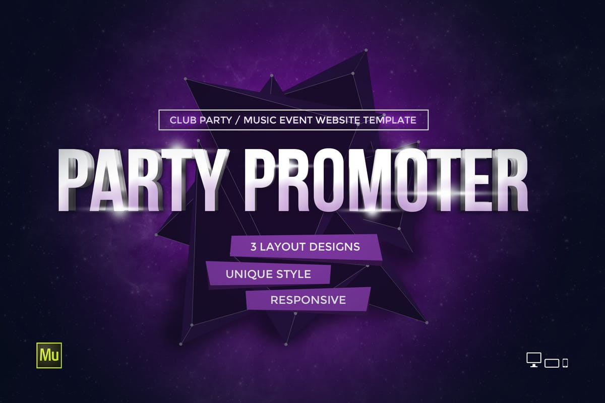 俱乐部/音乐派对活动网站设计Muse模板第一素材精选 Party Promoter – Club Music Event Muse Template插图