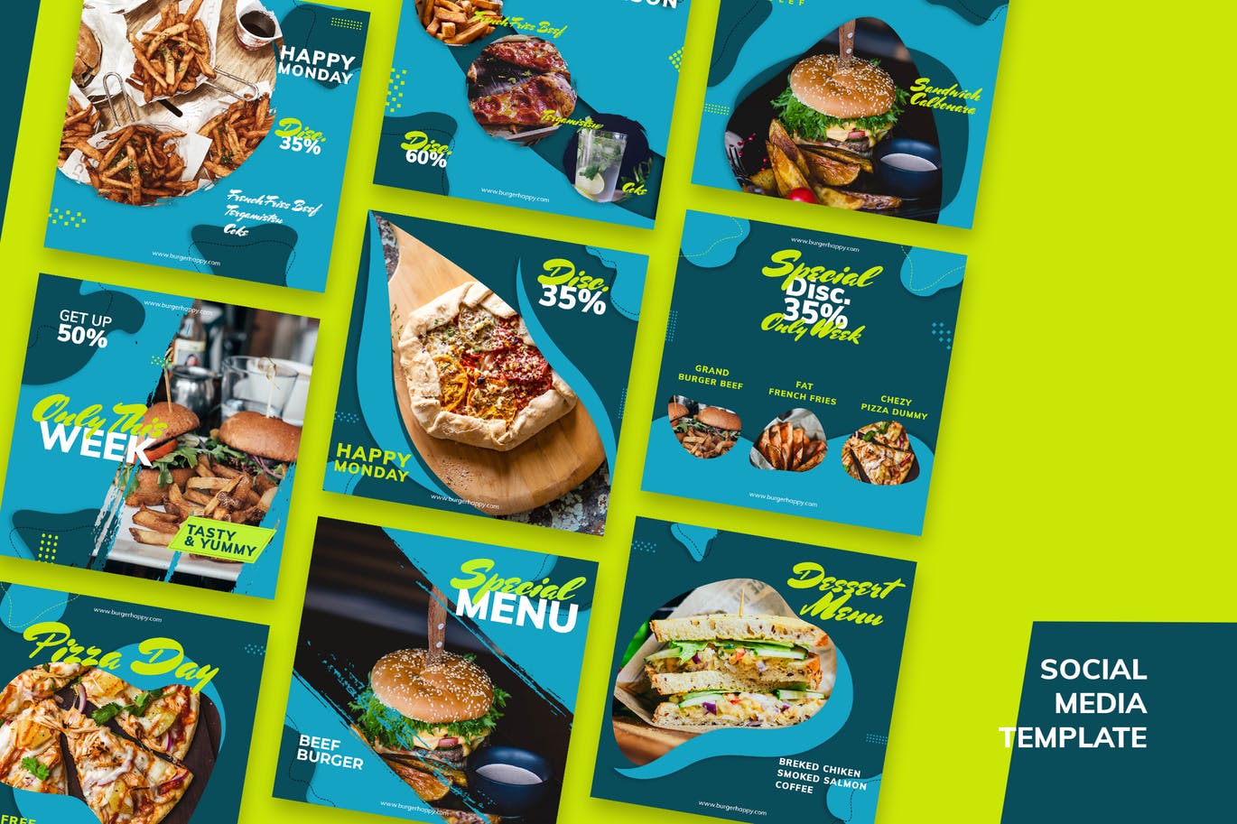 社交媒体新媒体美食主题大洋岛精选广告模板 Social Media Fastfood Kit插图