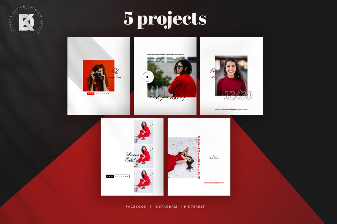 红白配色社交媒体设计素材包 Red & White Social Media Pack插图5