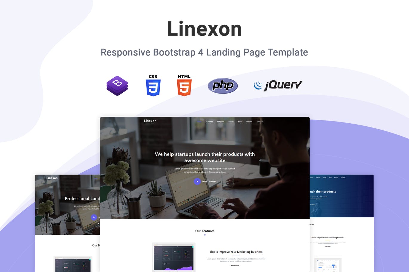 Bootstrap框架多用途网站着陆页设计HTML模板蚂蚁素材精选 Linexon – Bootstrap 4 Landing Page Template插图