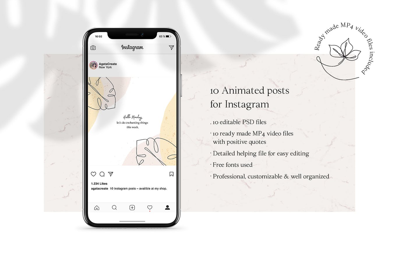 优雅线条动画艺术社交动画贴图设计模板第一素材精选 ANIMATED Instagram Posts – Lina插图(1)