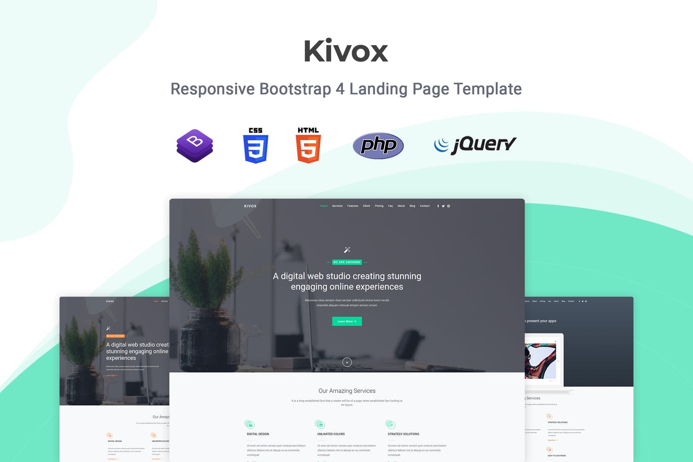 互联网服务企业官网着陆页HTML模板蚂蚁素材精选 Kivox – Responsive Landing Page Template插图