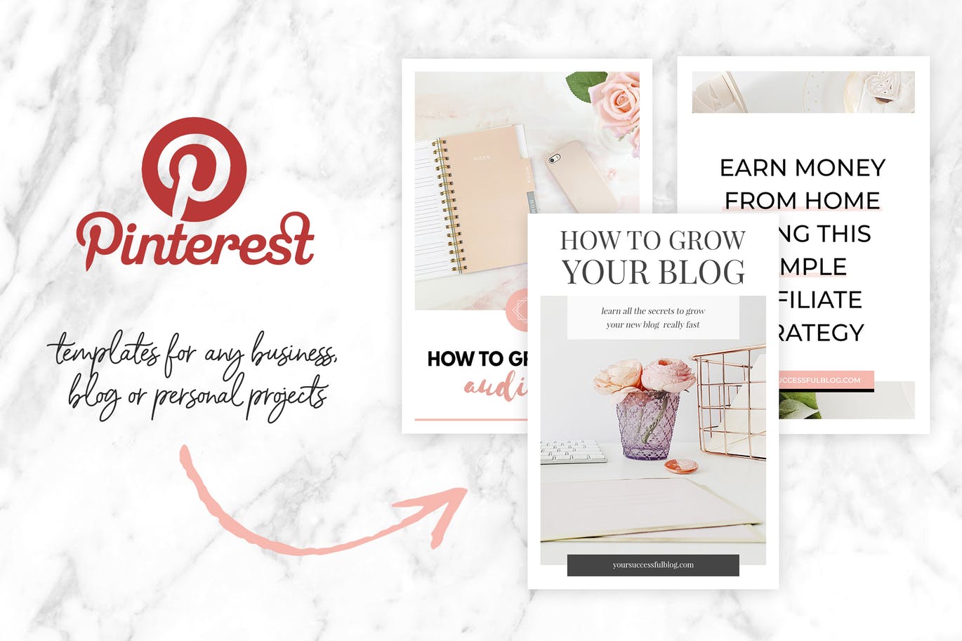 10款粉色主题Pinterest社交贴图广告设计模板第一素材精选v2 Canva Pinterest Templates V.2插图(1)
