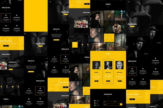 酷黑风格创意团队网站设计模板蚂蚁素材精选 Derick Creative Website UI Kit插图(1)