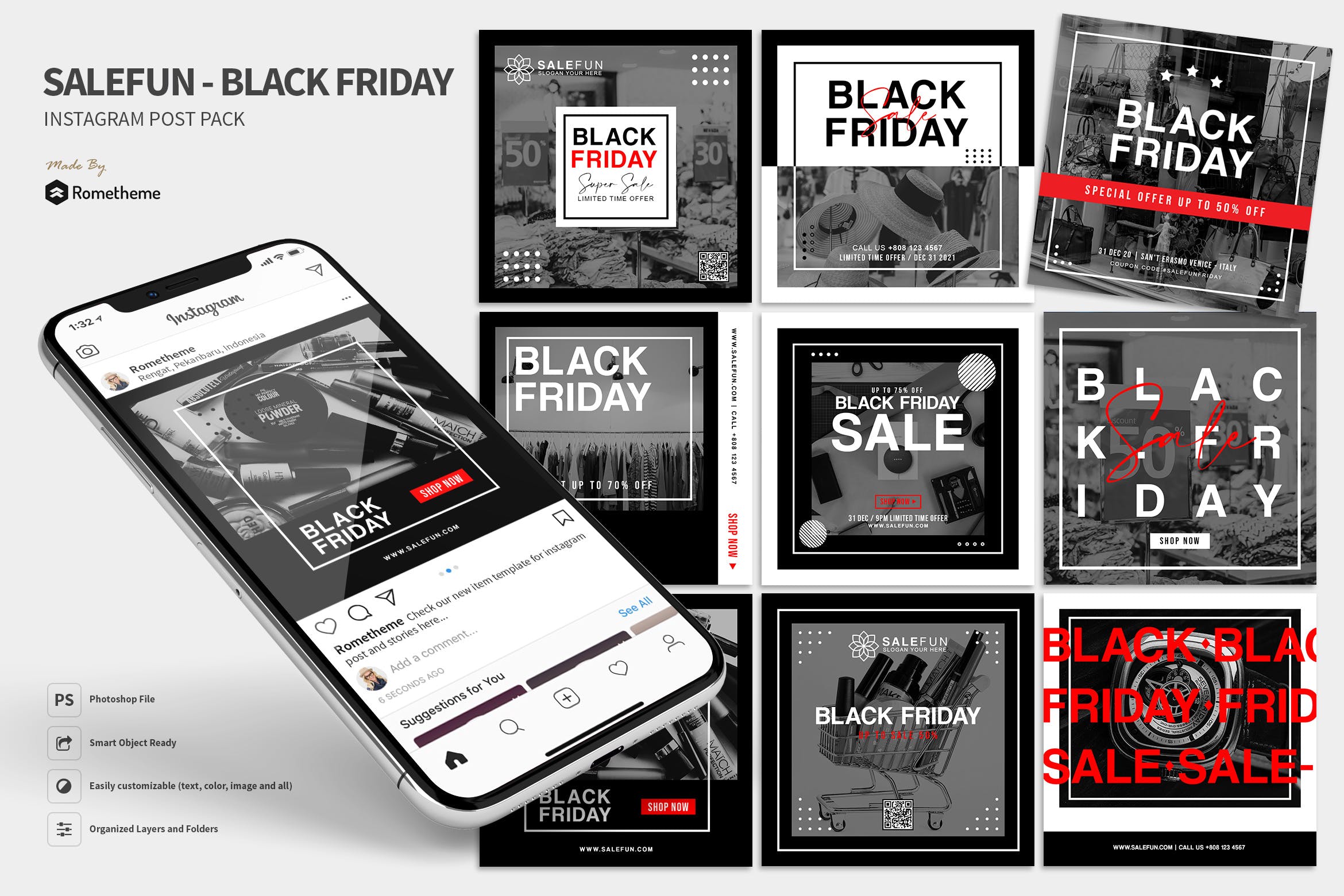 黑色星期五促销活动广告Instagram贴图设计模板第一素材精选 Salefun – Black Friday Promotion Instagram Post HR插图