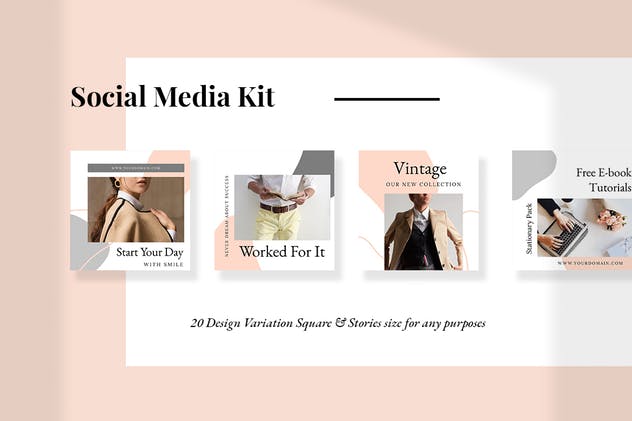 10款简约风格社交媒体新媒体贴图模板蚂蚁素材精选 Luna – Social Media Kit插图(1)