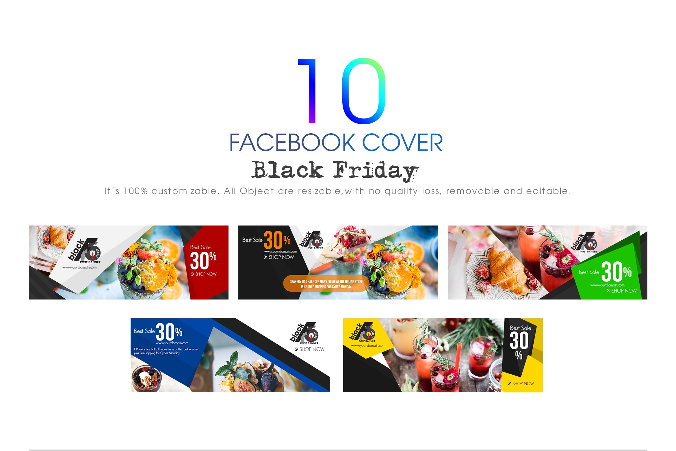 10款Facebook社交平台黒五购物广告Banner设计模板第一素材精选 10 Facebook Cover-Black Friday插图