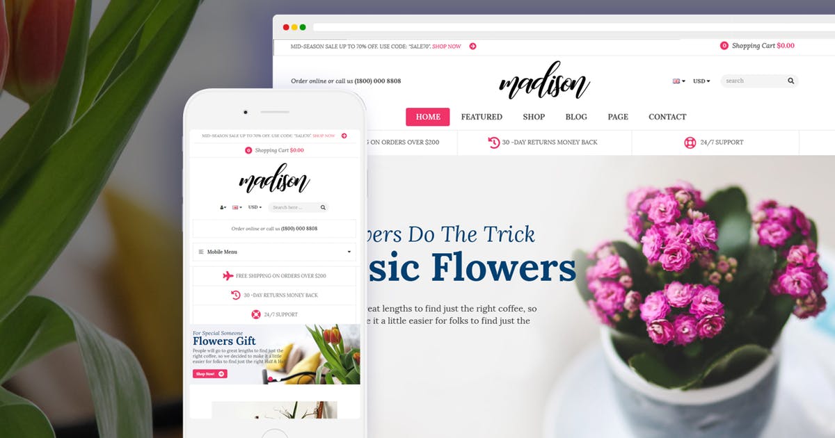 鲜花/绿植/盆栽预订电商网站Shopify主题模板第一素材精选 Madison – Flowers, Plant, Gardening Shopify Theme插图