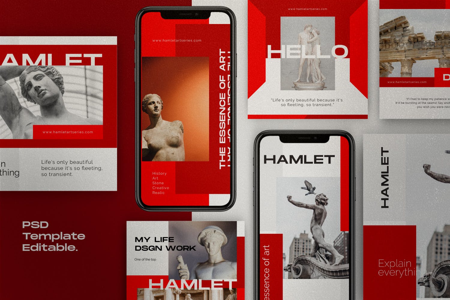 红色设计风格Instagram贴图&品牌故事设计素材包v1 HAMLET PACK 1 – Instagram Template + Stories插图(1)