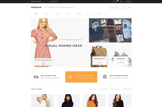 时尚服饰电商外贸网站HTML模板蚂蚁素材精选 Groham – Fashion eCommerce HTML template插图(2)